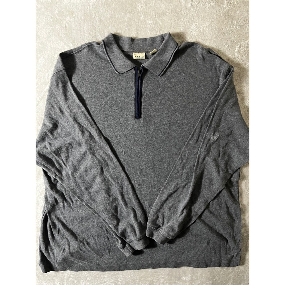 LL Bean Mens XL Quarter Zip Long Sleeve Polo Shirt Gray Cotton OAW38 Regular